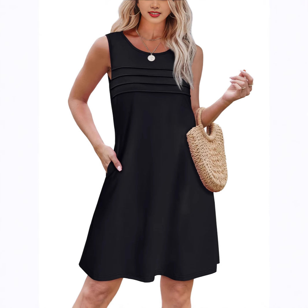 Damen Sommerkleid mit eleganter Faltenstruktur und praktischen Eingrifftaschen Drune