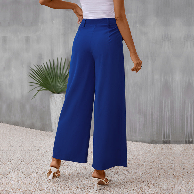 Damen Elegante High-Waist Culotte‑Palazzohose mit Bügelfalte und Klappentaschen Drune