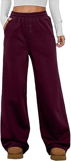 Damen Kuschelige Fleece-Sweatpants mit weitem Bein und hohem Elastikbund Drune