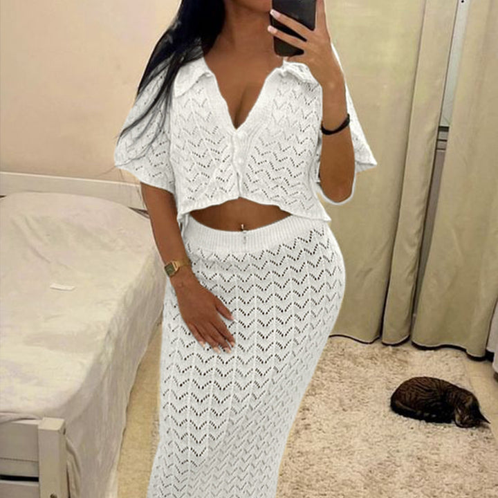 Damen Häkel-Midi-Kleid mit festem Bund und luxuriösem Schnitt Drune