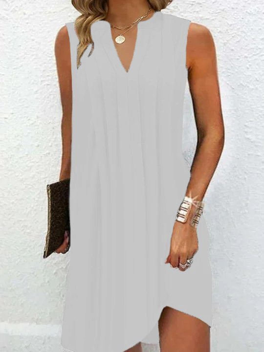 Damen elegantes, ärmelloses Kleid mit V-Ausschnitt und asymmetrischem Saum Drune