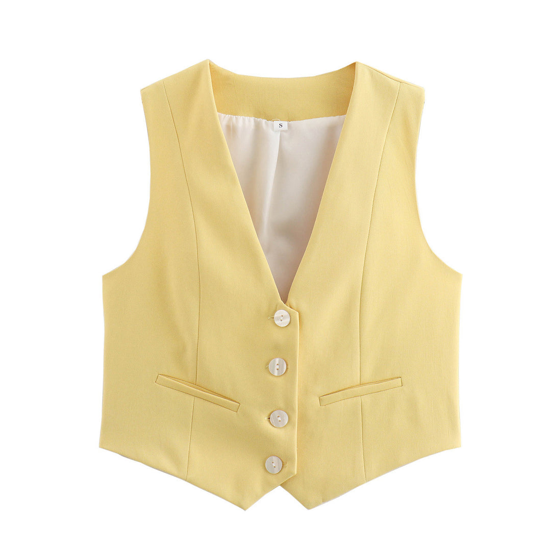 Damen nan elegante taillierte Business-Weste mit spitzem Saum, V-Ausschnitt und Leistentaschen Drune