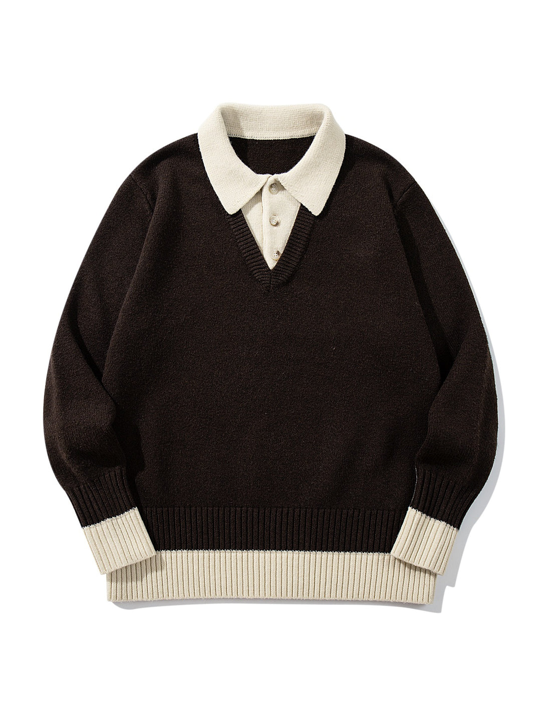 Herren Polokragen-Strickpullover mit Knopfleiste und kontrastierten Bündchen Drune