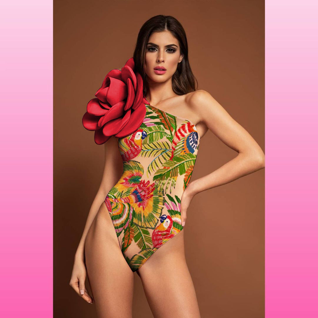 Damen Einteiler Badeanzug mit floralem 3D-Design Drune