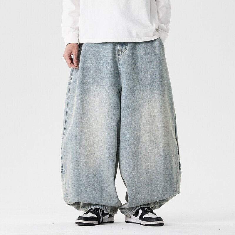 Herren nan extremweit geschnittene Baggy-Jeans mit tiefem Schritt und ballonförmigem Saum Drune