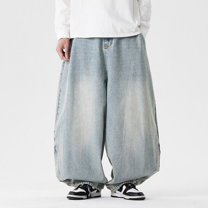 Herren nan extremweit geschnittene Baggy-Jeans mit tiefem Schritt und ballonförmigem Saum Drune