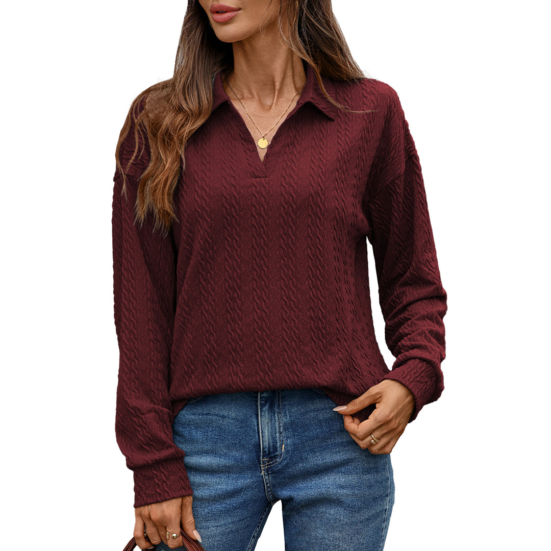 Damen Langarm-Polohemd mit strukturierter Strickoberfläche Drune