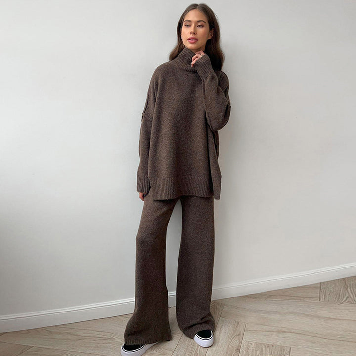 Damen Gemütliches Strick-Ensemble mit hohem Kragen Drune