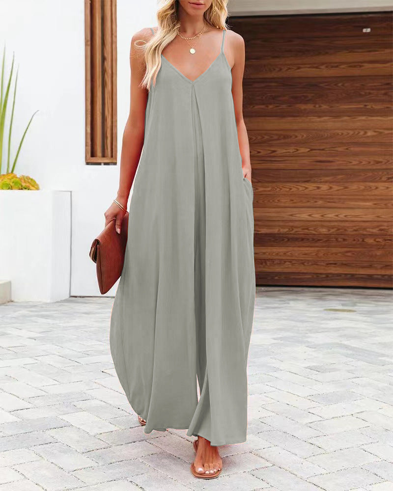 Damen Maxikleid mit v-ausschnitt und fließendem Schnitt Drune