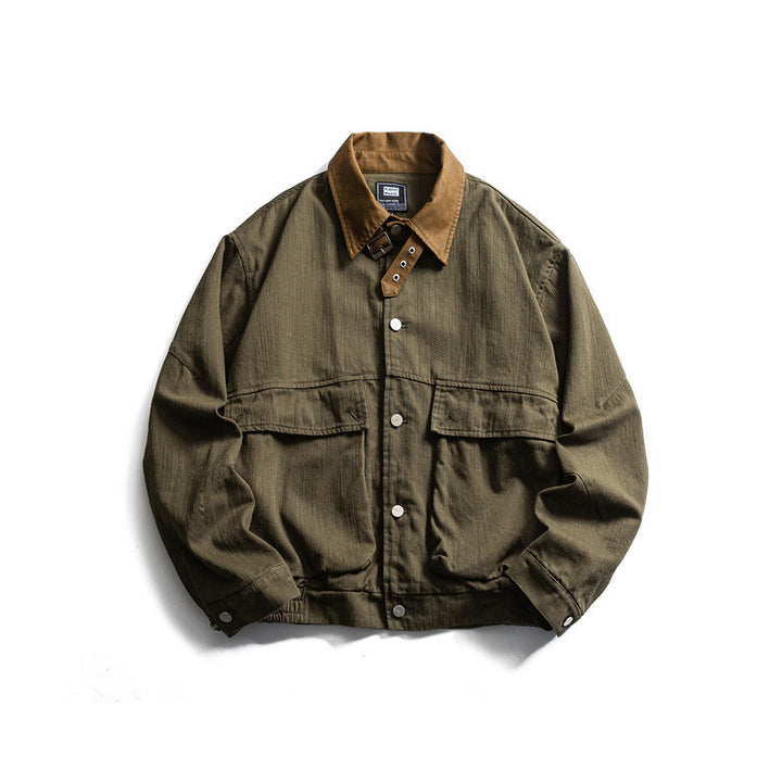 Herren Boxy-Worker-Canvasjacke mit Cordkragen, Druckknopfleiste und aufgesetzten Pattentaschen Drune