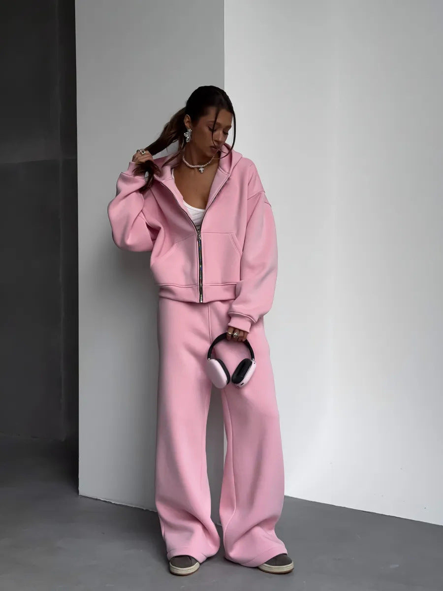 Damen Oversized Kapuzenjacke und Sweathose Set Drune
