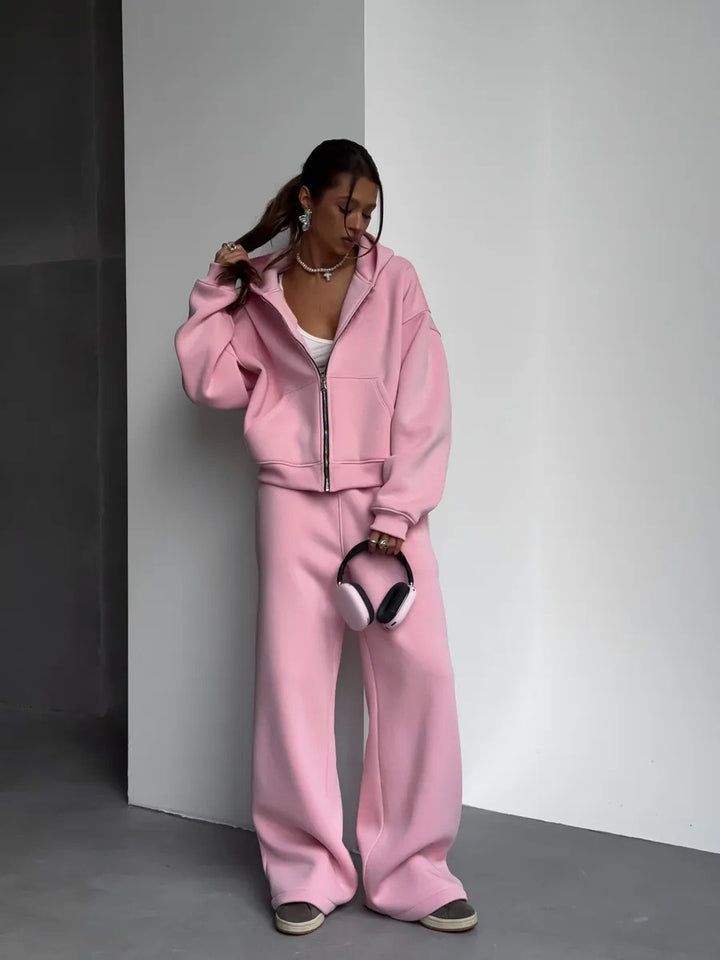 Damen Oversized Kapuzenjacke und Sweathose Set Drune