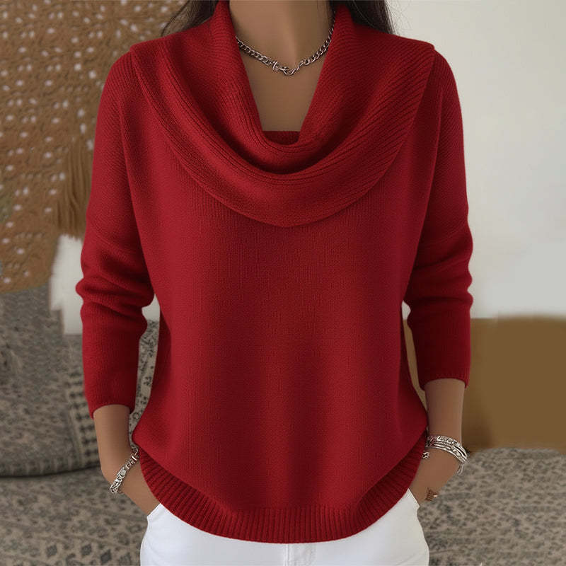 Damen Stylischer Bootcut Pullover mit Wasserfall-Ausschnitt Drune