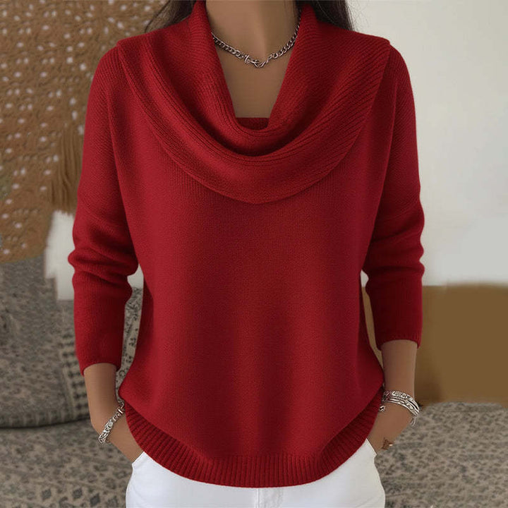 Damen Stylischer Bootcut Pullover mit Wasserfall-Ausschnitt Drune