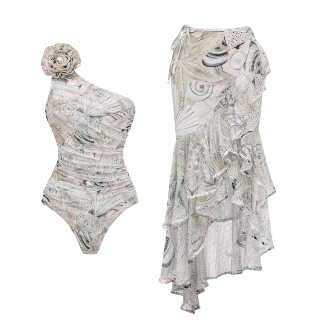 Damen Einseitiger Badeanzug mit floraler Applikation Drune