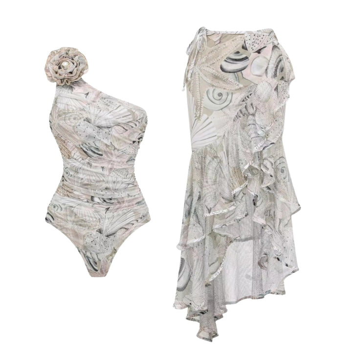Damen Einseitiger Badeanzug mit floraler Applikation Drune