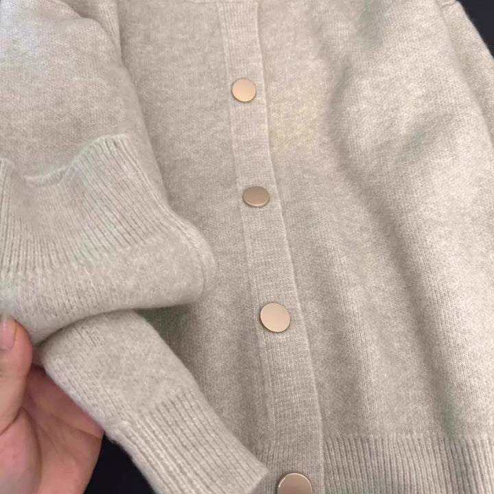 Damen Fluffy Strickjacke mit großen Knöpfen Drune