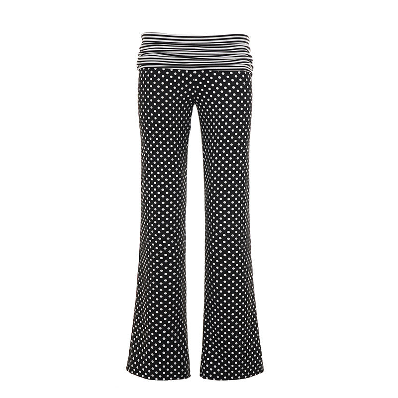 Damen nan weite Marlene-Hose mit hohem Umschlag-Bauchbund und gepunktetem Stretchjersey Drune