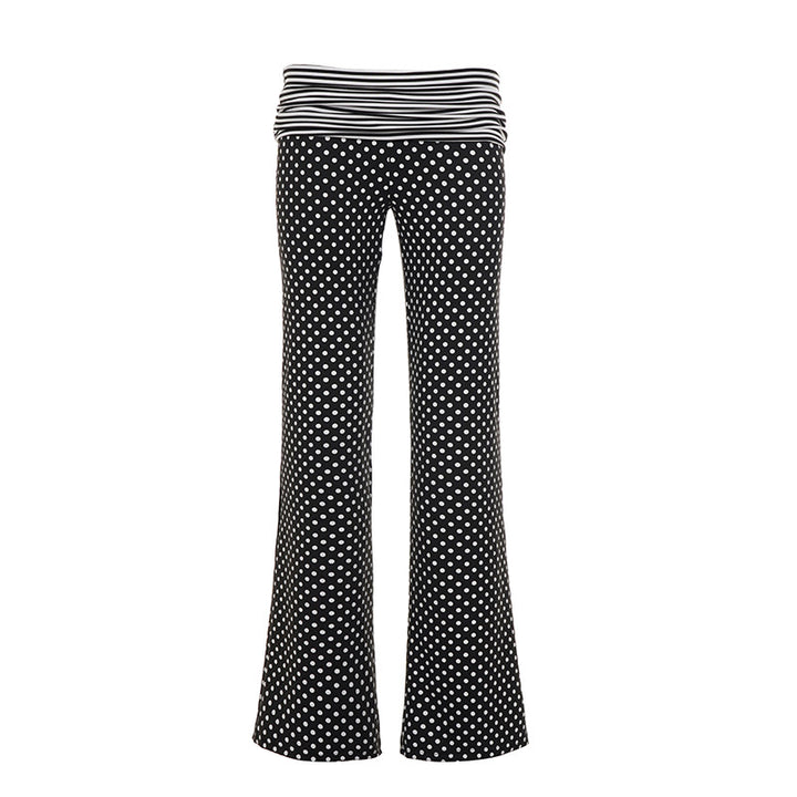 Damen nan weite Marlene-Hose mit hohem Umschlag-Bauchbund und gepunktetem Stretchjersey Drune