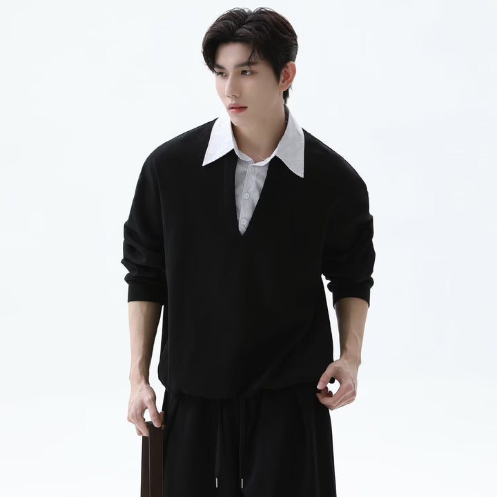 Herren Lässiger Oversized Pullover mit V-Ausschnitt und weiten Hosen Drune
