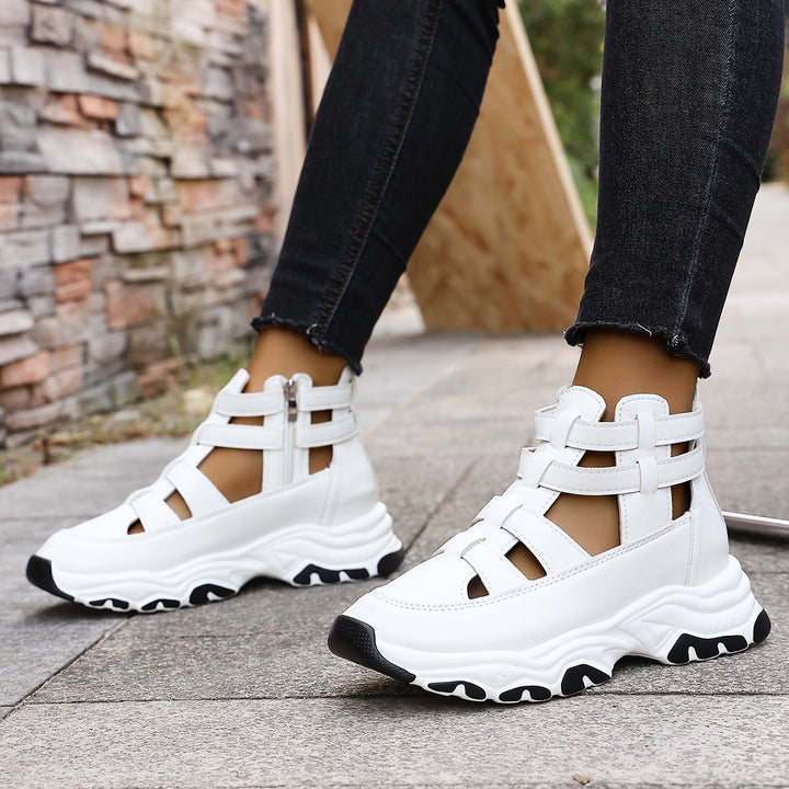 Damen  Keil-Sneaker-Sandalette mit Cut-Out Riemen, seitlichem Reißverschluss und profilierter Plateausohle Drune