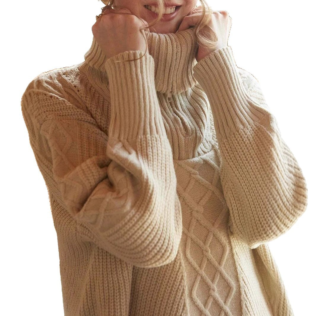 Damen Strickpullover mit hohem Kragen und Zipper Drune