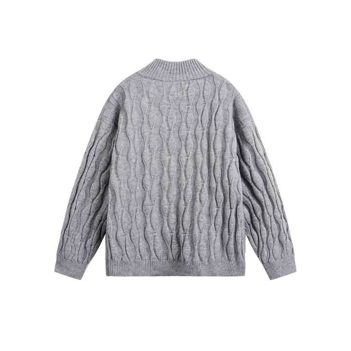 Unisex Grobgestrickter Halfzip-Pullover mit Zopfmuster und Stehkragen Drune