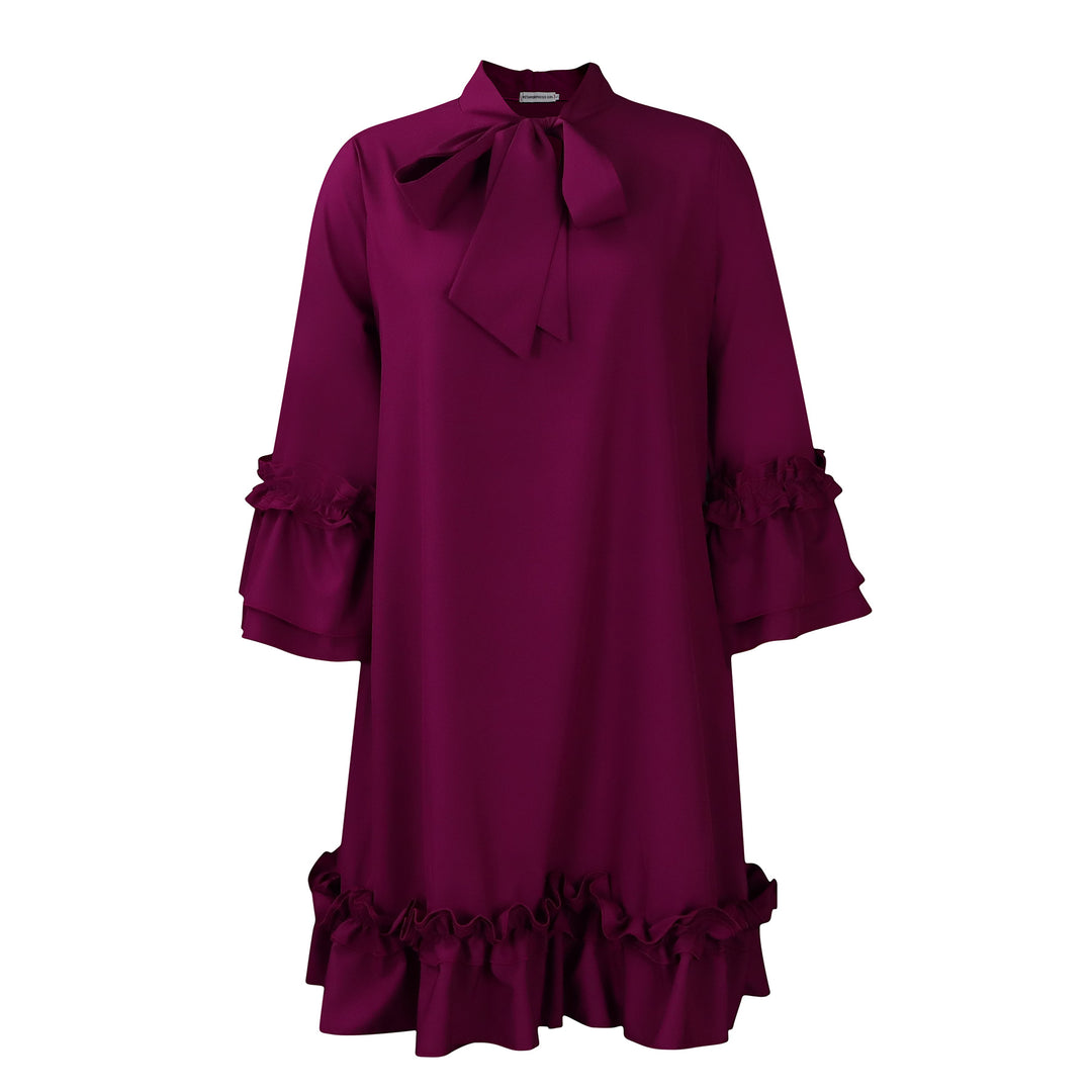 Damen Kleid mit Rüschendetails und schickem Stehkragen Drune