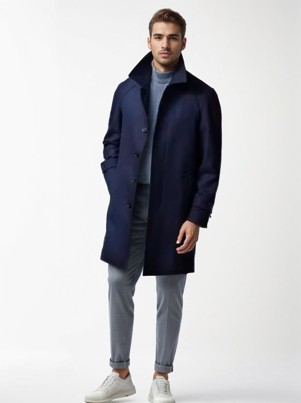 Herren klassischer Trenchcoat mit stilvollem Gürtel und doppelter Knopfreihe Drune