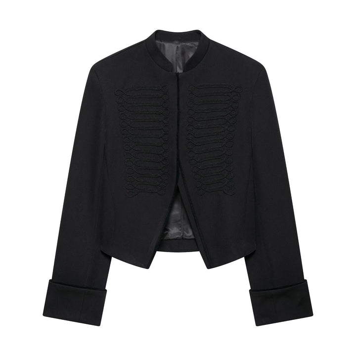 Damen Kurze militärinspirierte Bolerojacke mit Stehkragen und Zierkordeln Drune