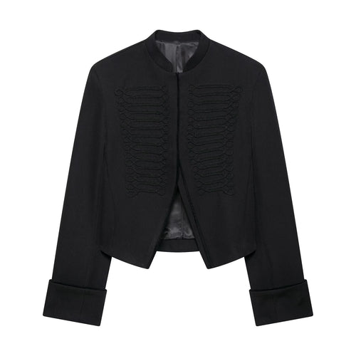 Damen Kurze militärinspirierte Bolerojacke mit Stehkragen und Zierkordeln Drune