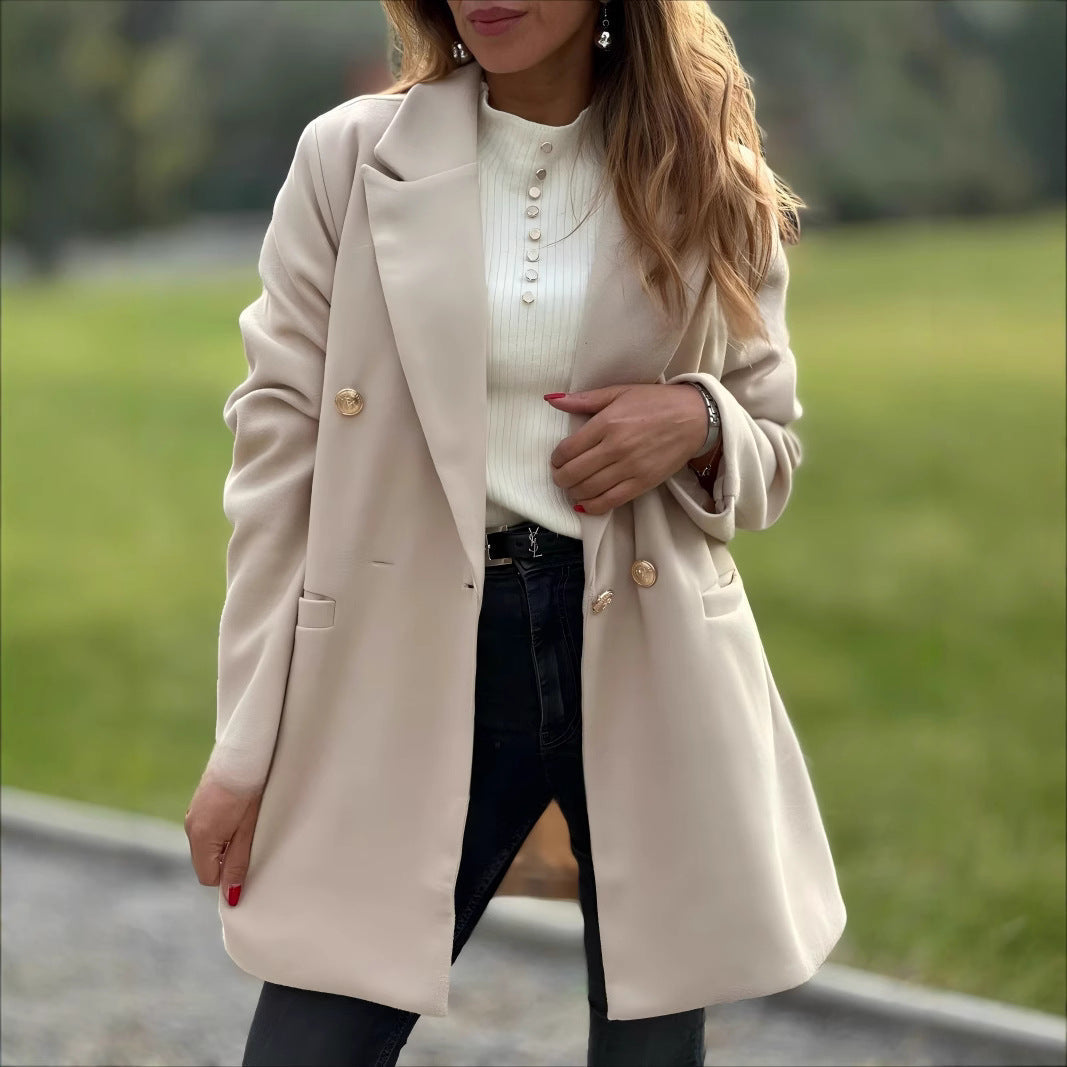 Damen eleganter Oversized Blazer mit doppelter Knopfleiste Drune