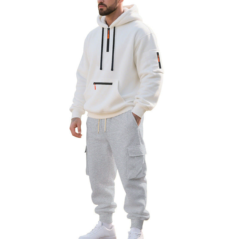 Herren Zweiteiliger Performance-Jogginganzug mit Kapuzen-Hoodie, wasserabweisenden Reißverschlüssen und Cargo-Jogger Drune