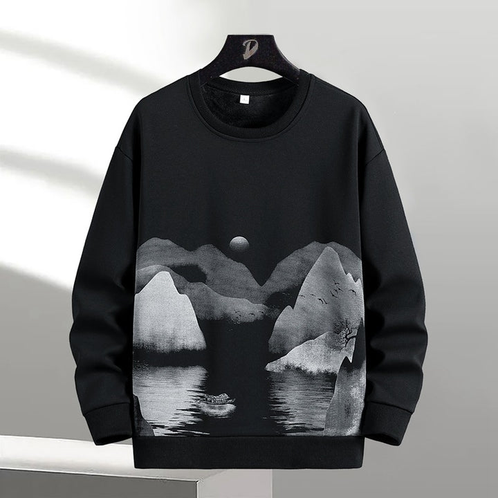 Unisex Oversize‑Sweatshirt mit Pinsel‑Print & geripptem Saum Drune
