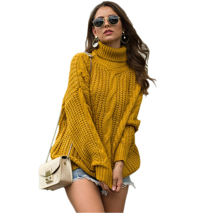 Damen Grobstrick Pullover mit hohem Kragen und strukturiertem Zopfdesign Drune
