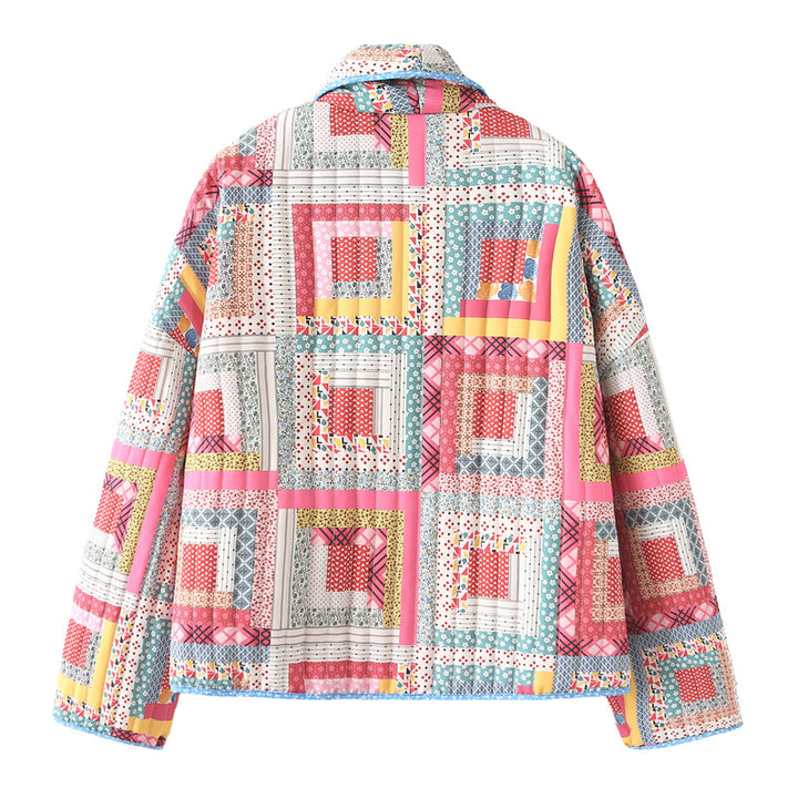 Damen nan gesteppte Cropped Patchworkjacke mit Schalkragen und kastigem Schnitt Drune
