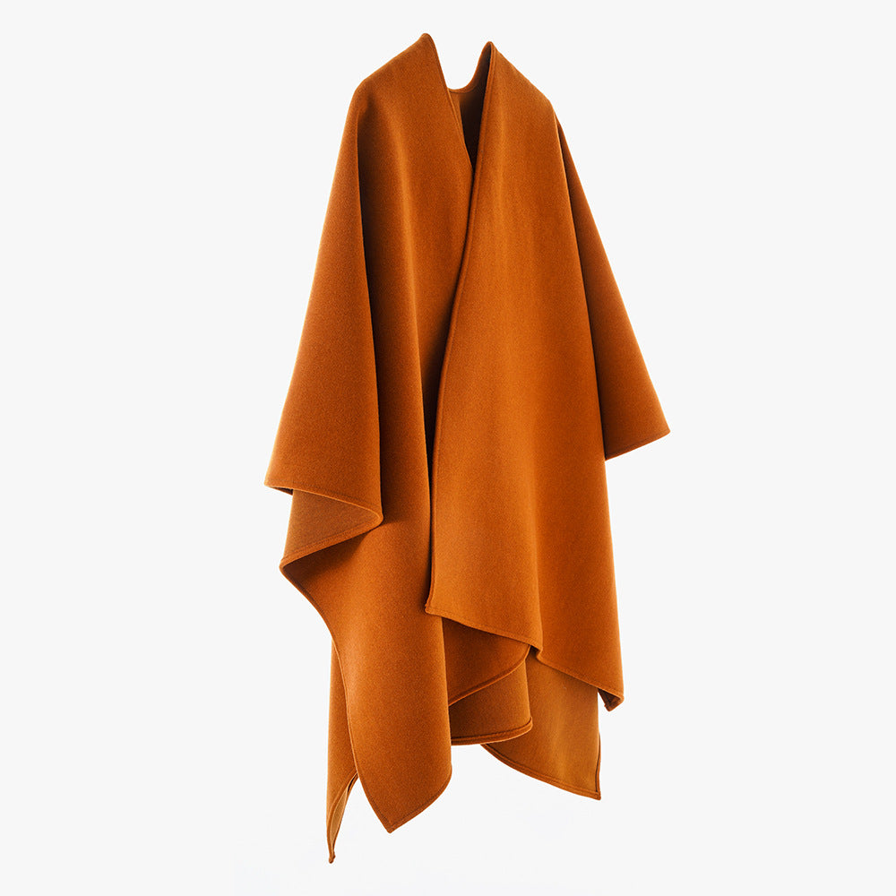 Damen Oversize‑Wickelcape aus Wollmischung mit verdeckter Vorderlage und cleanem V‑Ausschnitt Drune