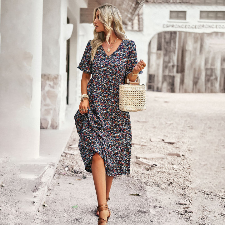 Damen Midikleid mit floralem Muster und A-Linien-Schnitt Drune