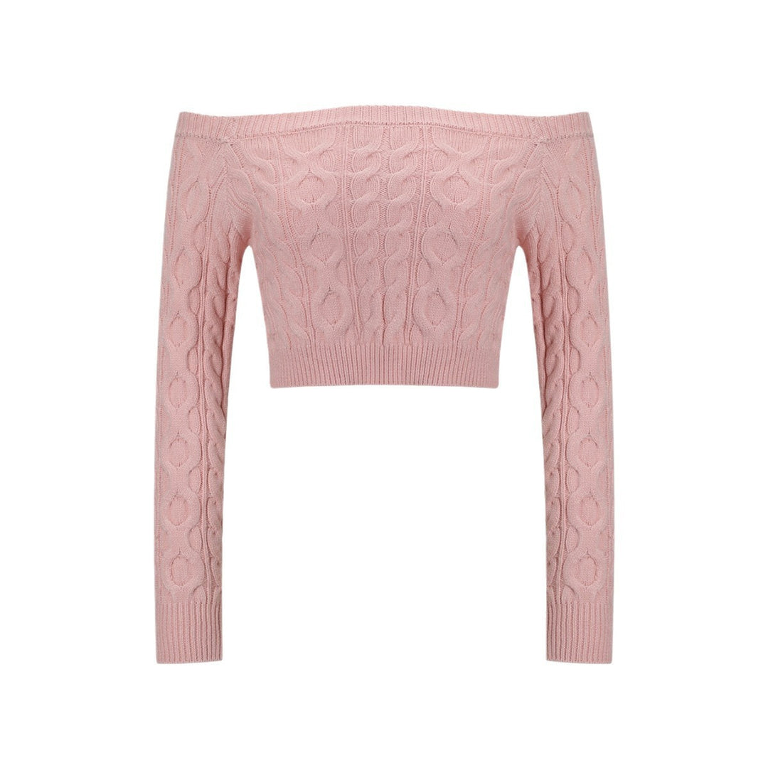 Damen Off-Shoulder Strickpullover mit Zopfmuster Drune