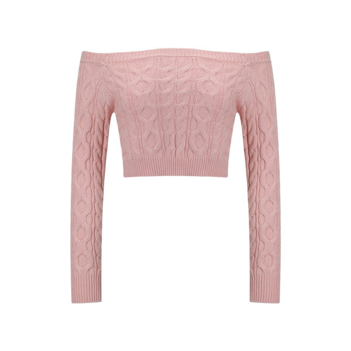 Damen Off-Shoulder Strickpullover mit Zopfmuster Drune