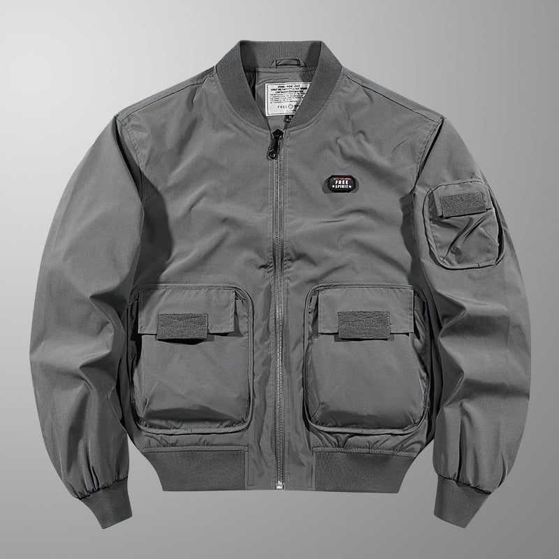 Herren  leichte matte Nylon Flug Bomberjacke mit übergroßen Klappen-Pattentaschen Drune