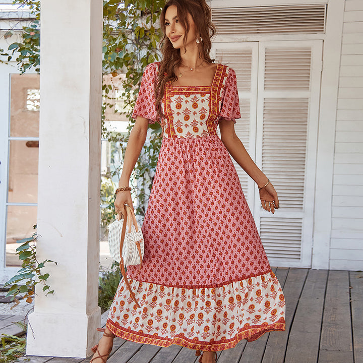 Damen Maxikleid mit floralen Stickereien und schwingendem Saum Drune