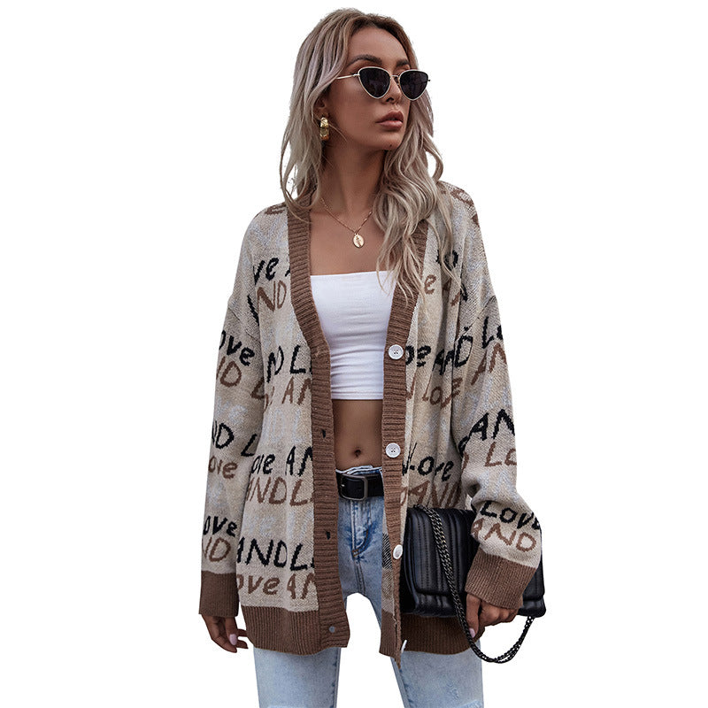 Damen Lässige Strickjacke mit Schriftzug Drune