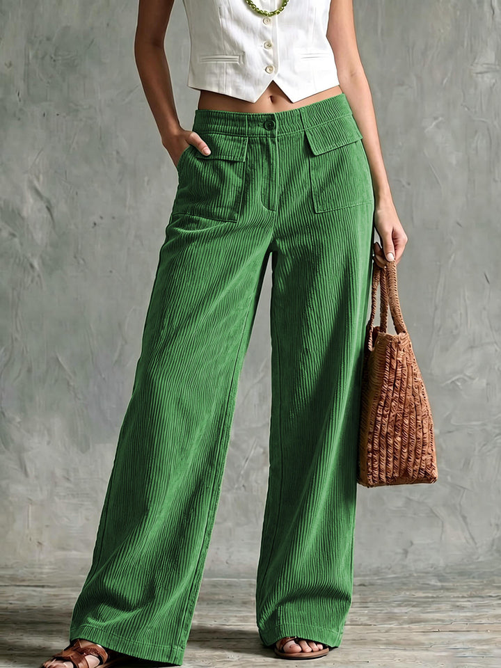 Damen Weite Cord-Palazzohose mit hoher Taille und aufgesetzten Pattentaschen Drune