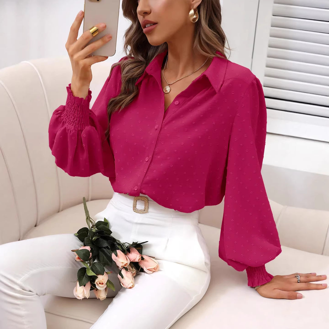 Damen Cropped-Bluse mit Struktur, Puffärmeln und Smokbündchen Drune