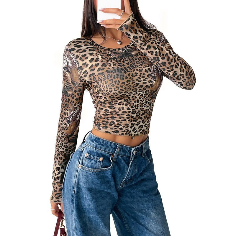 Damen Trendiges Langarmshirt mit Leopardenmuster Drune