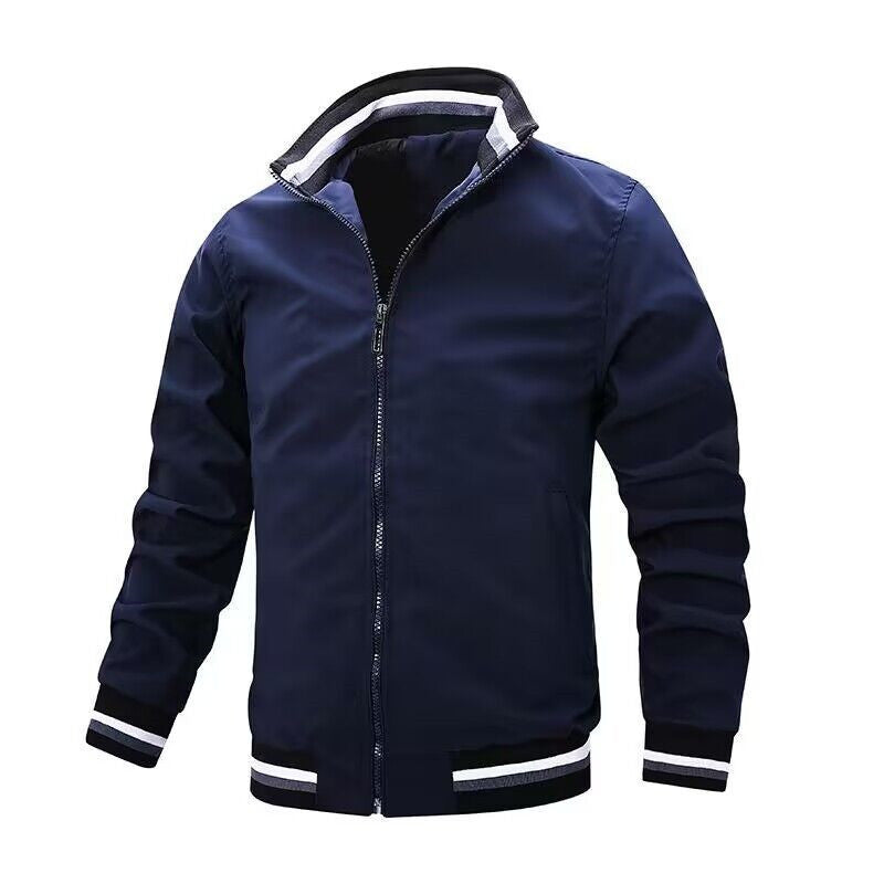 Herren Leichte Bomberjacke im Retro-Sportstil mit Stehkragen und gestreiften Rippbündchen Drune