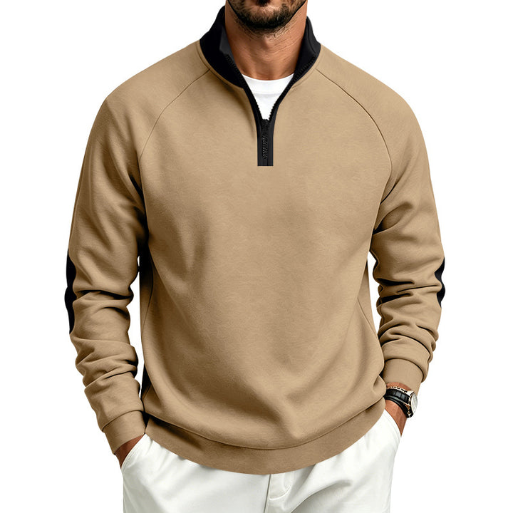 Herren Halbzip-Pullover mit Stehkragen und Ellbogen-Patches Drune