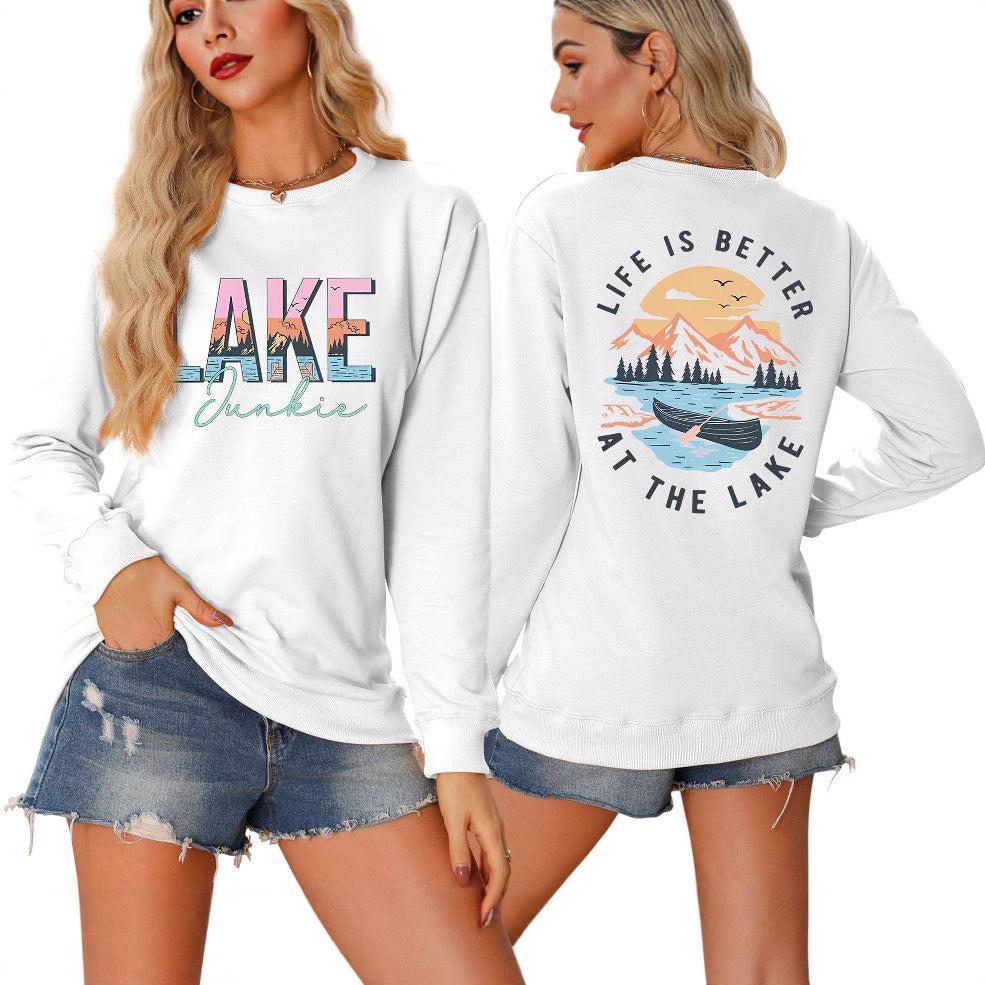 Damen Langarmshirt mit kreativem Lake-Motiv und lässiger Passform Drune