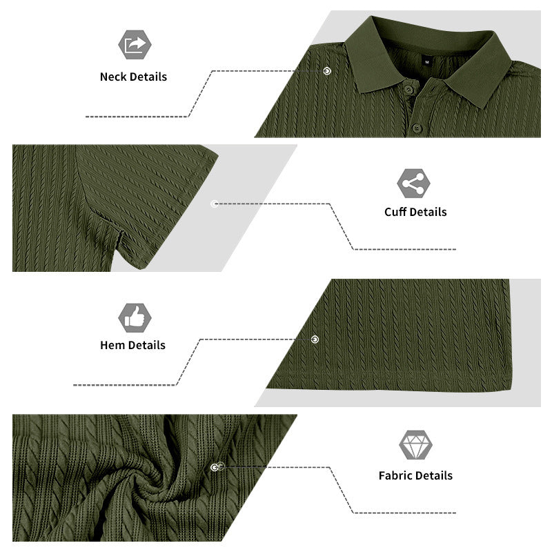 Herren Feinstrick-Polo mit strukturiertem Zopfmuster und weichem Baumwollmix Drune